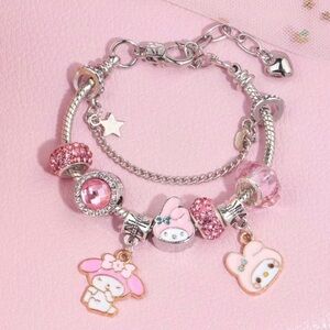 Sanrio My Melody charm Beaded bracelet pink rhinestones Friendship Bracelet
